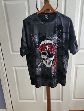 Fruit of the Loom Black Tie-Dye Tee with Pirate Logo